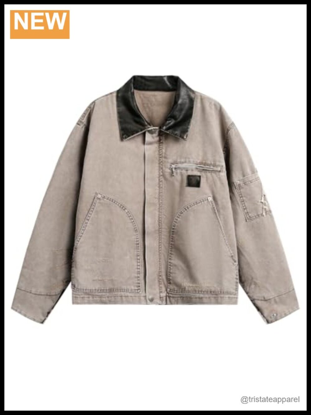 Vintage Detroit Workwear Jacket Distressed Canvas Utility Coat Contrast Faux